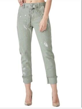 Risen Olive Paint-Splatter Boyfriend Jeans — Women